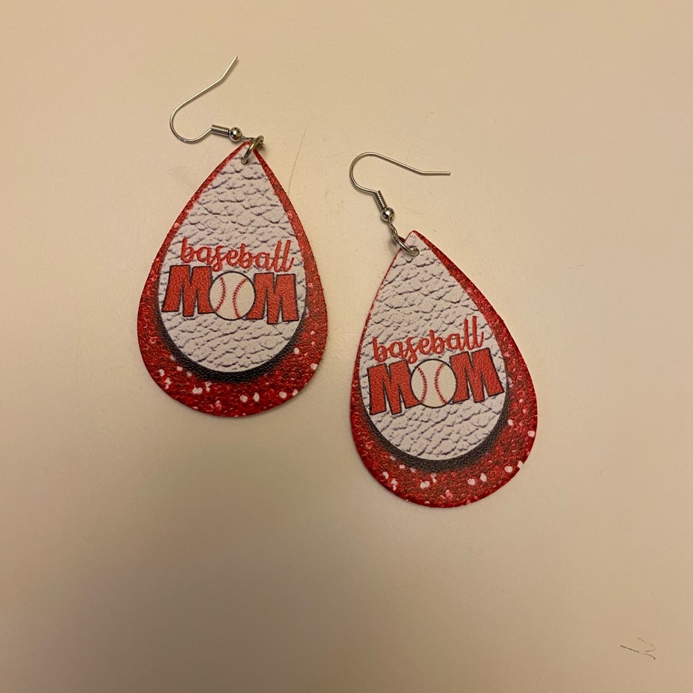 Baseball Mom Pattern Water Drop Earrings